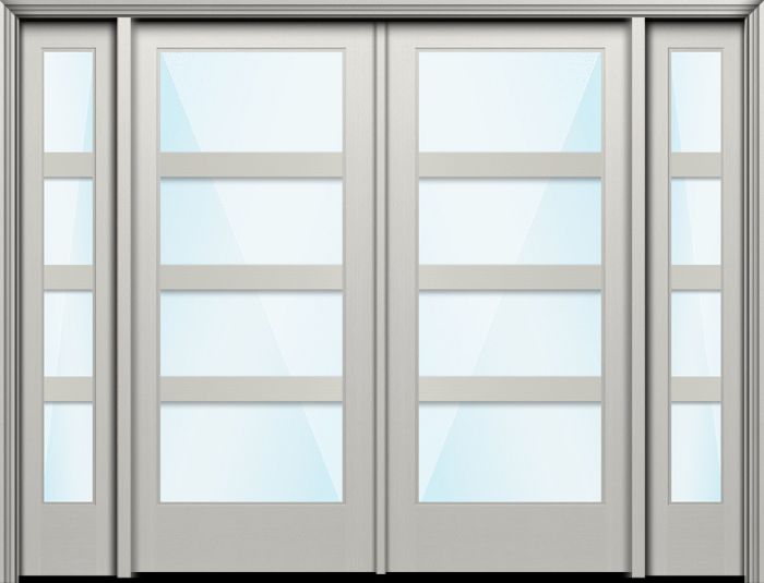 80" Full Lite 4 Lite Horizontal 3.5" SDL Nova 90 Modern Smooth Fiberglass Double Door, Sidelites