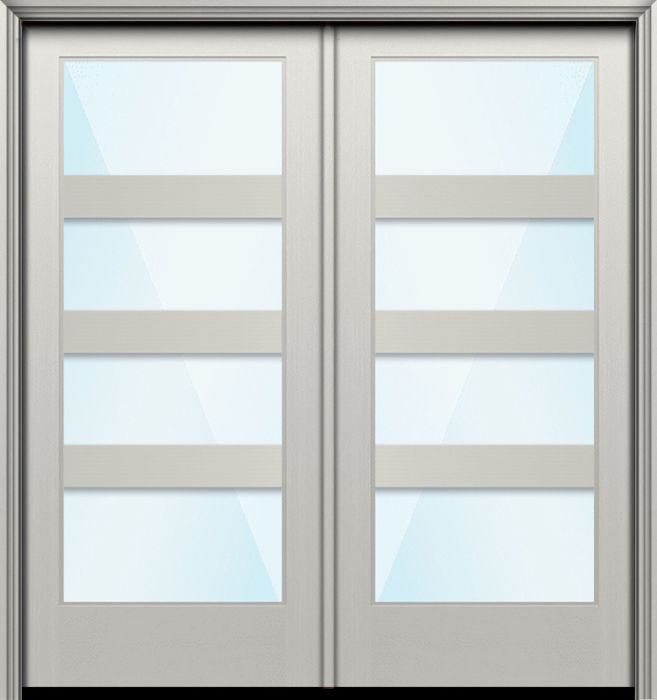 80" Full Lite 4 Lite Horizontal 5" SDL Nova 90 Modern Smooth Fiberglass Double Door
