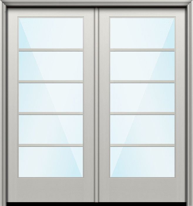 80" Full Lite 5 Lite Horizontal SDL Nova 90 Modern Smooth Fiberglass Double Door