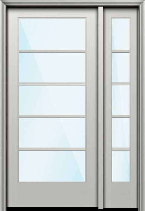 80" Full Lite 5 Lite Horizontal SDL Nova 90 Modern Smooth Fiberglass Single Door, Sidelite