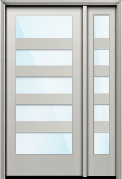 80" Full Lite 5 Lite Horizontal 5" SDL Nova 90 Modern Smooth Fiberglass Single Door, Sidelite