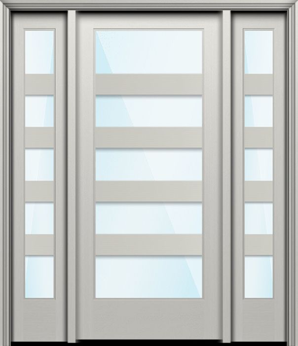 80" Full Lite 5 Lite Horizontal 5" SDL Nova 90 Modern Smooth Fiberglass Single Door, Sidelites