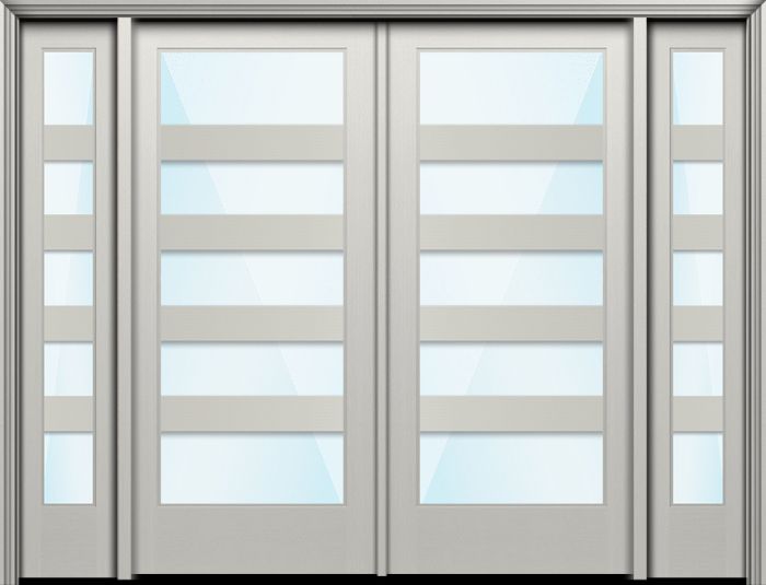 80" Full Lite 5 Lite Horizontal 5" SDL Nova 90 Modern Smooth Fiberglass Double Door, Sidelites