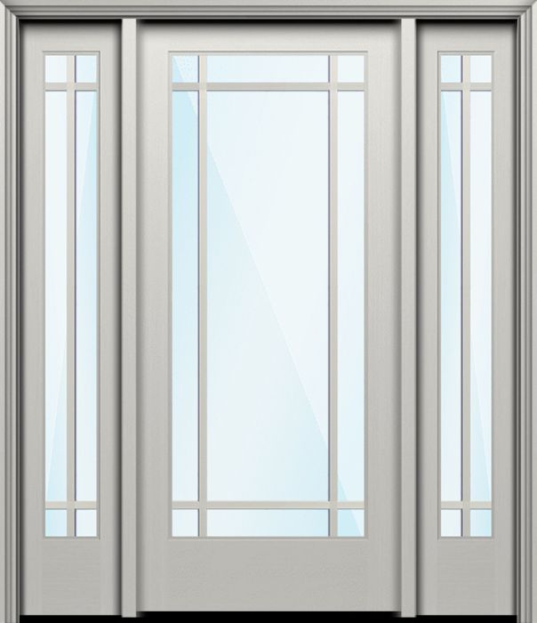 80" Full Lite 9 Lite SDL Prairie Nova 90 Smooth Fiberglass Single Door, Sidelites