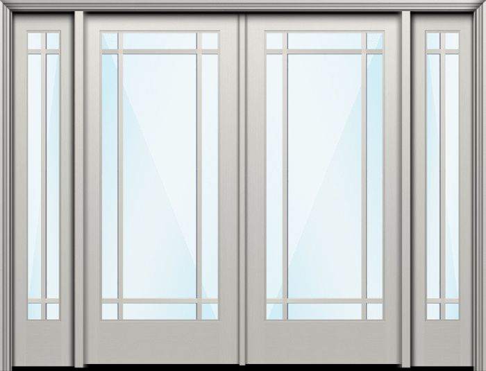 80" Full Lite 9 Lite SDL Prairie Nova 90 Smooth Fiberglass Double Door, Sidelites