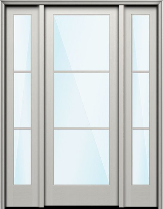 96" Full Lite 3 Lite Horizontal SDL Nova 90 Modern Smooth Fiberglass Single Door, Sidelites