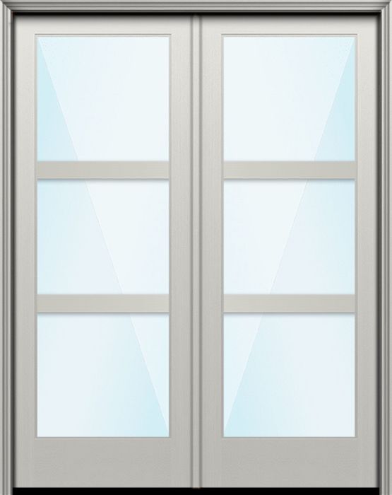 96" Full Lite 3 Lite Horizontal 3.5" SDL Nova 90 Modern Smooth Fiberglass Double Door