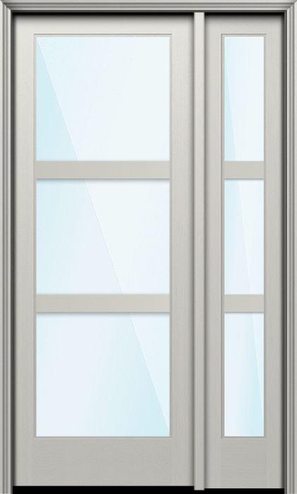 96" Full Lite 3 Lite Horizontal 3.5" SDL Nova 90 Modern Smooth Fiberglass Single Door, Sidelite