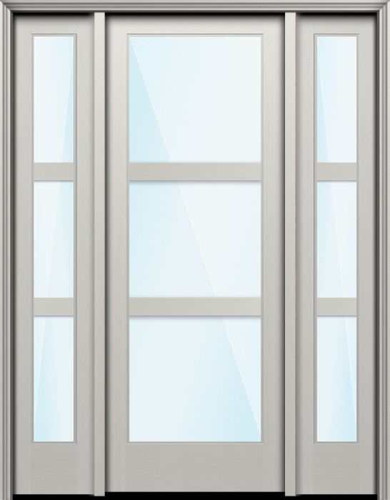 96" Full Lite 3 Lite Horizontal 3.5" SDL Nova 90 Modern Smooth Fiberglass Single Door, Sidelites