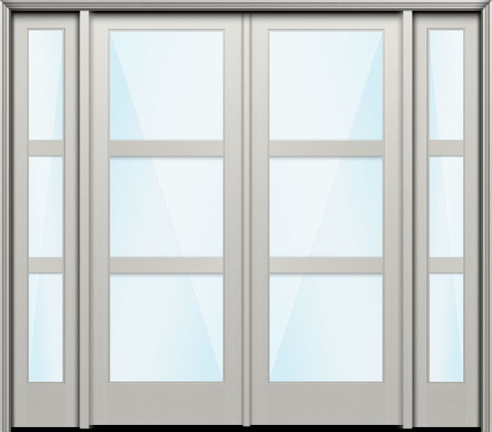 96" Full Lite 3 Lite Horizontal 3.5" SDL Nova 90 Modern Smooth Fiberglass Double Door, Sidelites