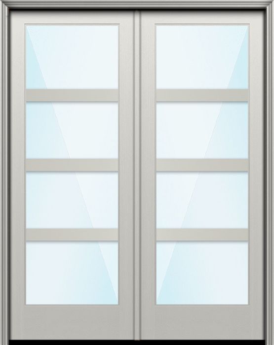 96" Full Lite 4 Lite Horizontal 3.5" SDL Nova 90 Modern Smooth Fiberglass Double Door