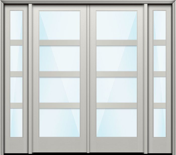 96" Full Lite 4 Lite Horizontal 3.5" SDL Nova 90 Modern Smooth Fiberglass Double Door, Sidelites