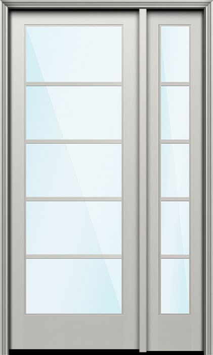 96" Full Lite 5 Lite Horizontal SDL Nova 90 Modern Smooth Fiberglass Single Door, Sidelite