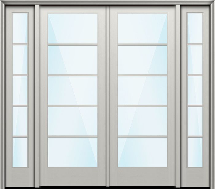 96" Full Lite 5 Lite Horizontal SDL Nova 90 Modern Smooth Fiberglass Double Door, Sidelites