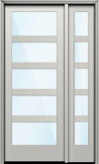 96" Full Lite 5 Lite Horizontal 3.5" SDL Nova 90 Modern Smooth Fiberglass Single Door, Sidelite