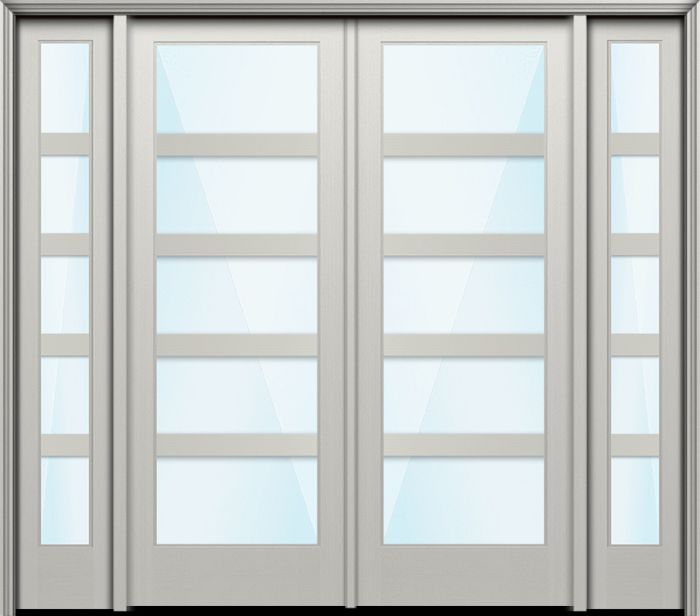 96" Full Lite 5 Lite Horizontal 3.5" SDL Nova 90 Modern Smooth Fiberglass Double Door, Sidelites