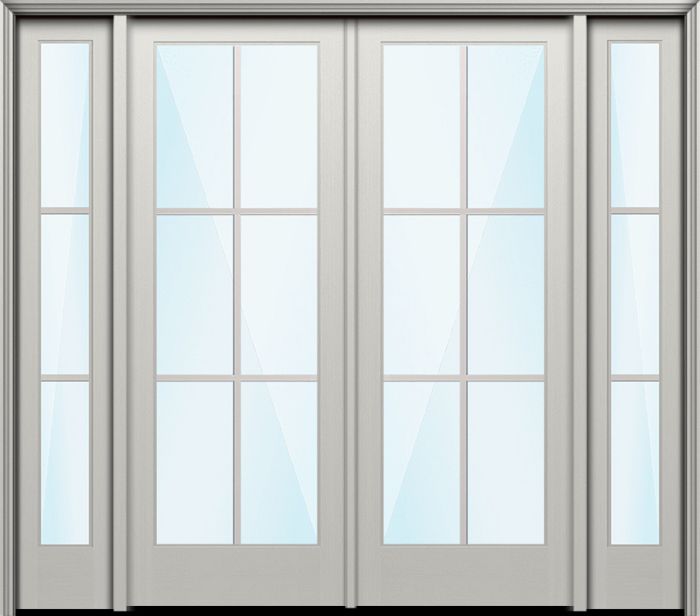 96" Full Lite 6 Lite SDL Nova 90 Modern Smooth Fiberglass Double Door, Sidelites
