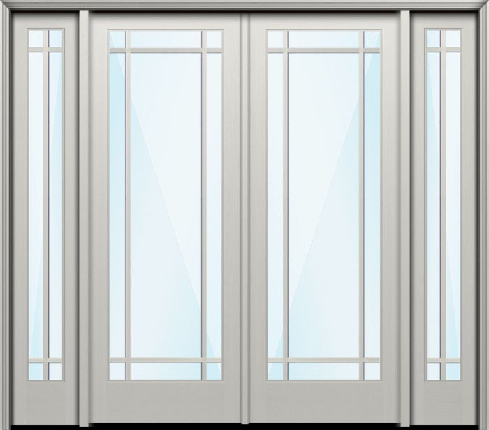 96" Full Lite 9 Lite SDL Prairie Nova 90 Smooth Fiberglass Double Door, Sidelites