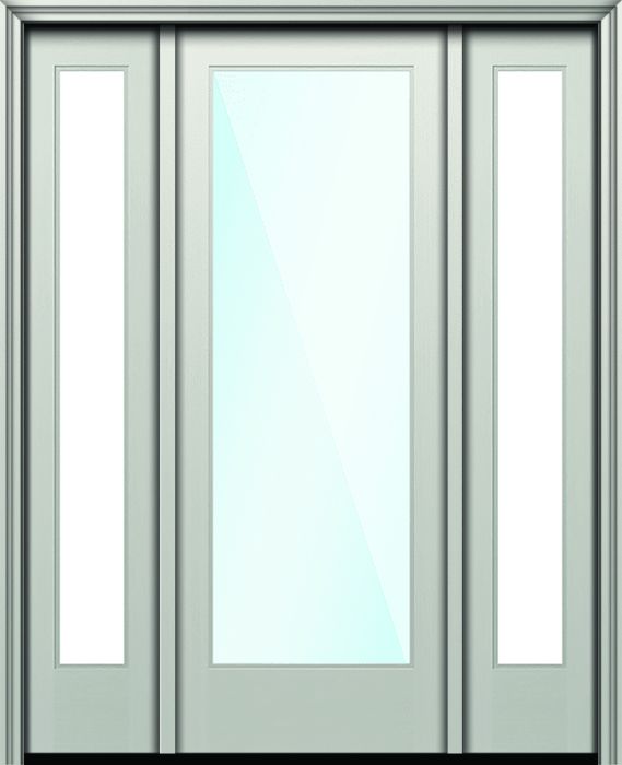 96" Full Lite Nova 90 Modern Smooth Fiberglass Direct Glazed Single Door, Sidelites 