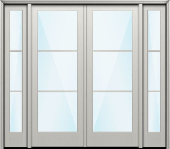 Impact 96" Full Lite 3 Lite Horizontal SDL Nova 90 Modern Smooth Fiberglass Double Door, Sidelites