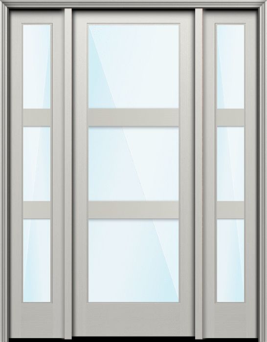 Impact 96" Full Lite 3 Lite Horizontal 5" SDL Nova 90 Modern Smooth Fiberglass Single Door, Sidelites