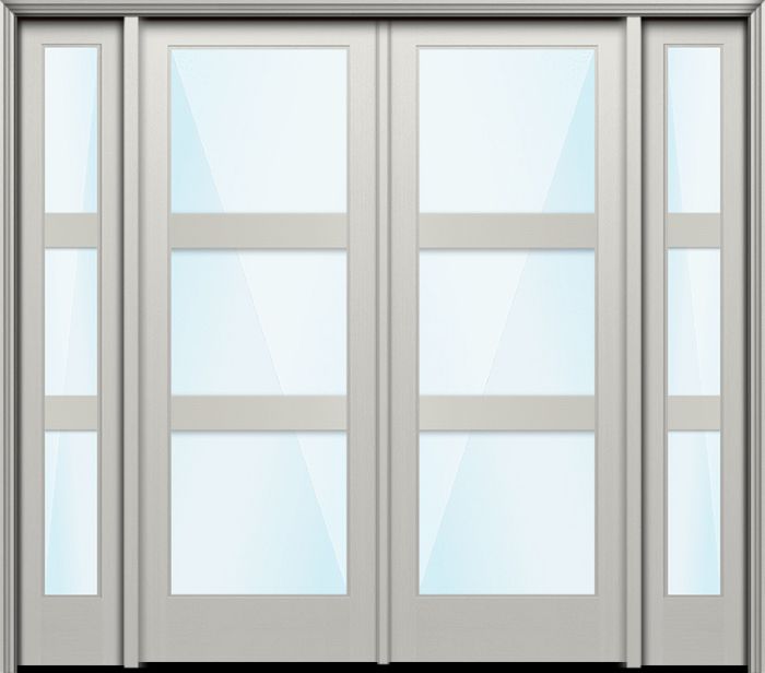 Impact 96" Full Lite 3 Lite Horizontal 5" SDL Nova 90 Modern Smooth Fiberglass Double Door, Sidelites