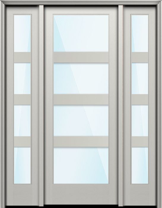 Impact 96" Full Lite 4 Lite Horizontal 5" SDL Nova 90 Modern Smooth Fiberglass Single Door, Sidelites