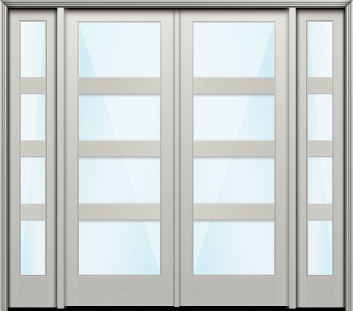 Impact 96" Full Lite 4 Lite Horizontal 5" SDL Nova 90 Modern Smooth Fiberglass Double Door, Sidelites