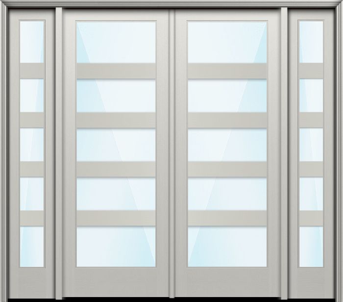 Impact 96" Full Lite 5 Lite Horizontal 5" SDL Nova 90 Modern Smooth Fiberglass Double Door, Sidelites