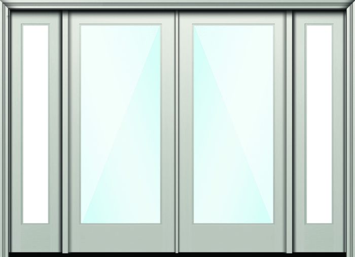 80" Full Lite Nova 90 Modern Smooth Fiberglass Direct Glazed Double Door, Sidelites 