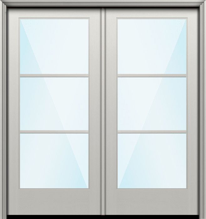 Impact 80" Full Lite 3 Lite Horizontal SDL Nova 90 Modern Smooth Fiberglass Double Door