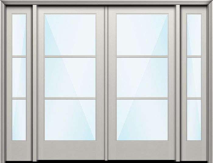 Impact 80" Full Lite 3 Lite Horizontal SDL Nova 90 Modern Smooth Fiberglass Double Door, Sidelites