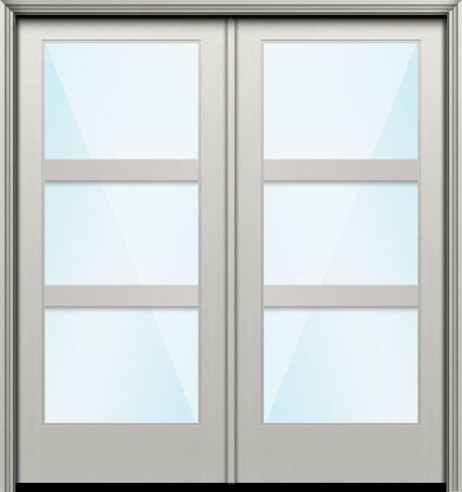 Impact 80" Full Lite 3 Lite Horizontal 3.5" SDL Nova 90 Modern Smooth Fiberglass Double Door