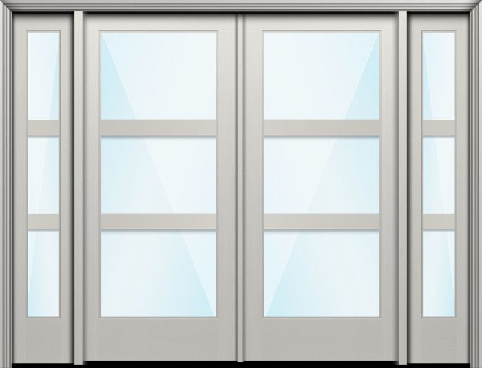 Impact 80" Full Lite 3 Lite Horizontal 3.5" SDL Nova 90 Modern Smooth Fiberglass Double Door, Sidelites