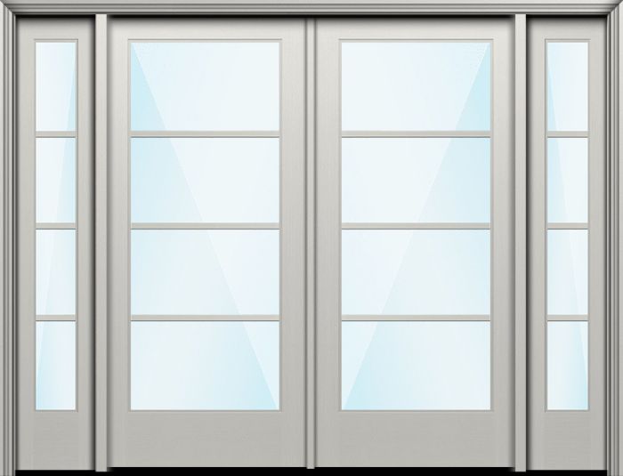 Impact 80" Full Lite 4 Lite Horizontal SDL Nova 90 Modern Smooth Fiberglass Double Door, Sidelites