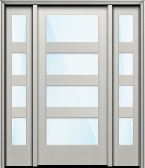 Impact 80" Full Lite 4 Lite Horizontal 5" SDL Nova 90 Modern Smooth Fiberglass Single Door, Sidelites