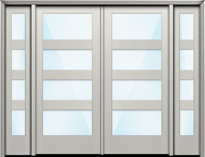 Impact 80" Full Lite 4 Lite Horizontal 5" SDL Nova 90 Modern Smooth Fiberglass Double Door, Sidelites