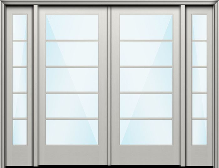 Impact 80" Full Lite 5 Lite Horizontal SDL Nova 90 Modern Smooth Fiberglass Double Door, Sidelites