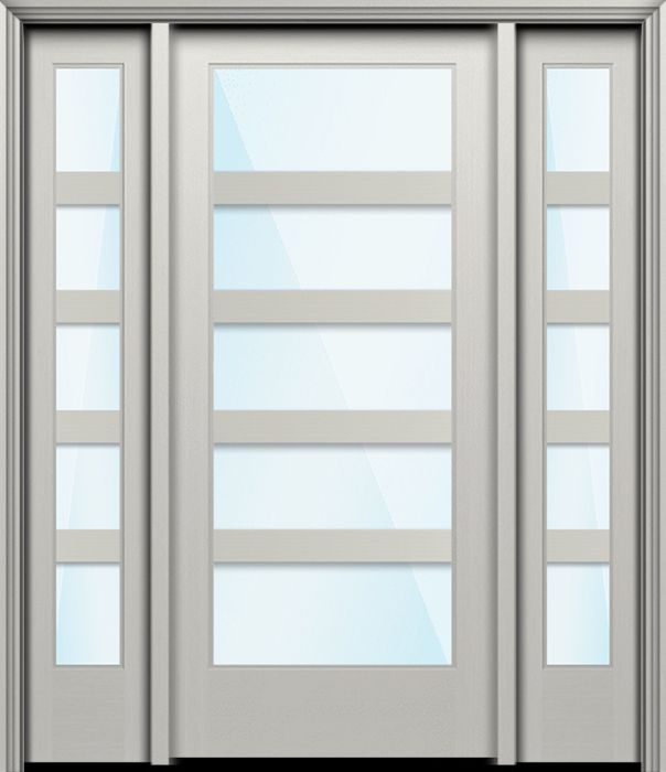 Impact 80" Full Lite 5 Lite Horizontal 3.5" SDL Nova 90 Modern Smooth Fiberglass Single Door, Sidelites
