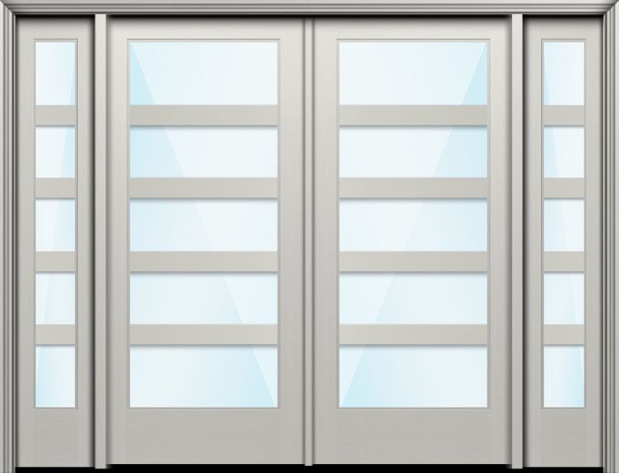 Impact 80" Full Lite 5 Lite Horizontal 3.5" SDL Nova 90 Modern Smooth Fiberglass Double Door, Sidelites