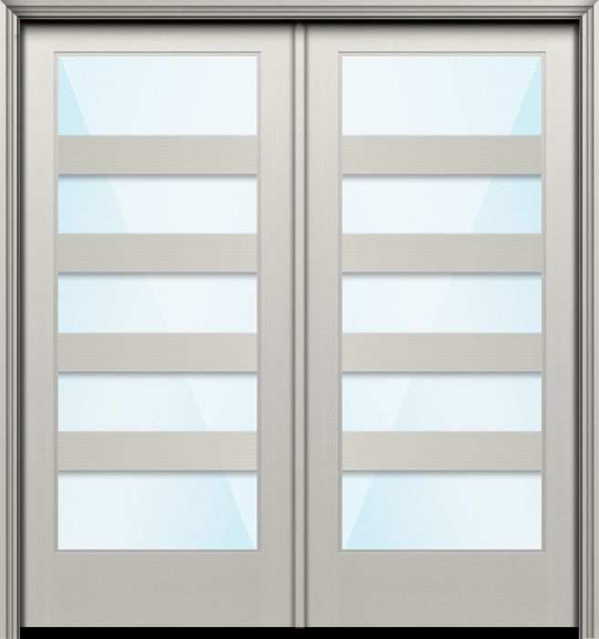 Impact 80" Full Lite 5 Lite Horizontal 5" SDL Nova 90 Modern Smooth Fiberglass Double Door