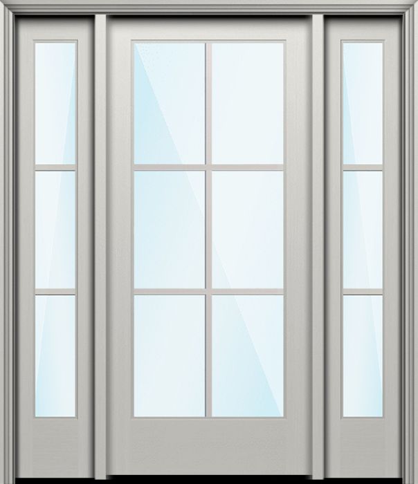 Impact 80" Full Lite 6 Lite SDL Nova 90 Modern Smooth Fiberglass Single Door, Sidelites