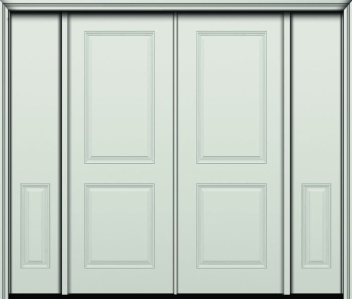96" 2 Panel Square Smooth Fiberglass Double Door, Sidelites