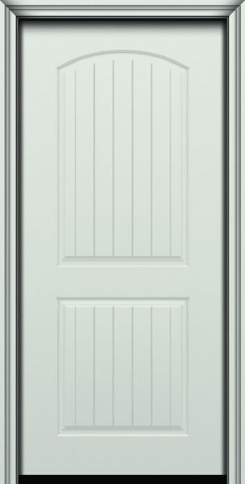 80" Arch 2 Panel Cottage Plank Smooth Fiberglass Single Door
