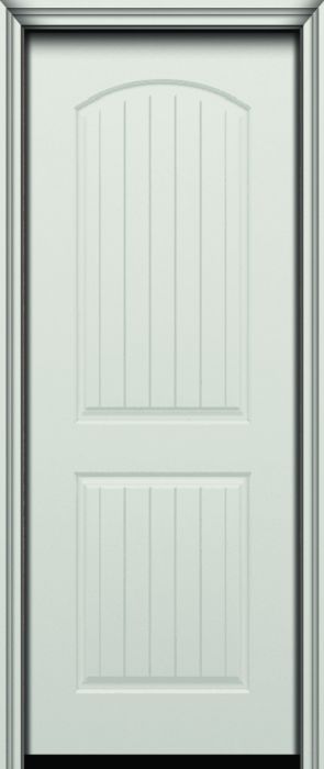 96" Arch 2 Panel Cottage Plank Smooth Fiberglass Single Door