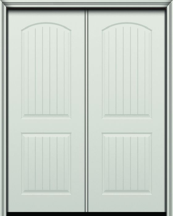 Impact 96" Arch 2 Panel Cottage Plank Smooth Fiberglass Double Door