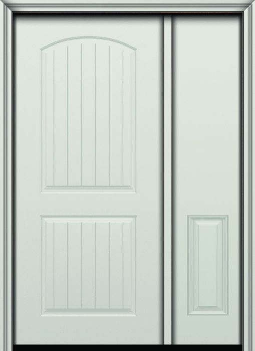 80" Arch 2 Panel Cottage Plank Smooth Fiberglass Single Door, Sidelite