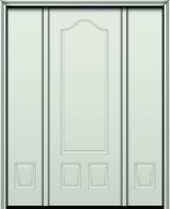 96" Arch Panel over 2 Panel Smooth Fiberglass Single Door, Sidelites