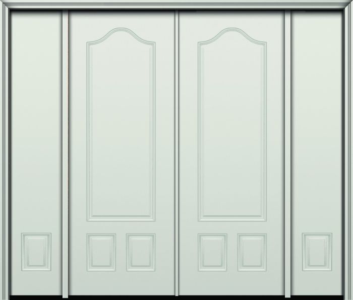 96" Arch Panel over 2 Panel Smooth Fiberglass Double Door, Sidelites