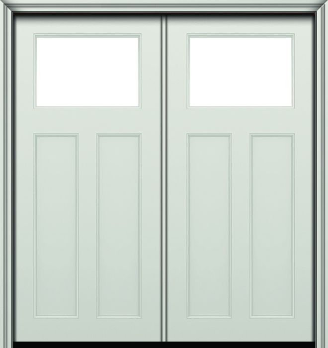 80" 2 Panel Top View Craftsman Smooth Fiberglass Direct Glazed Double Door